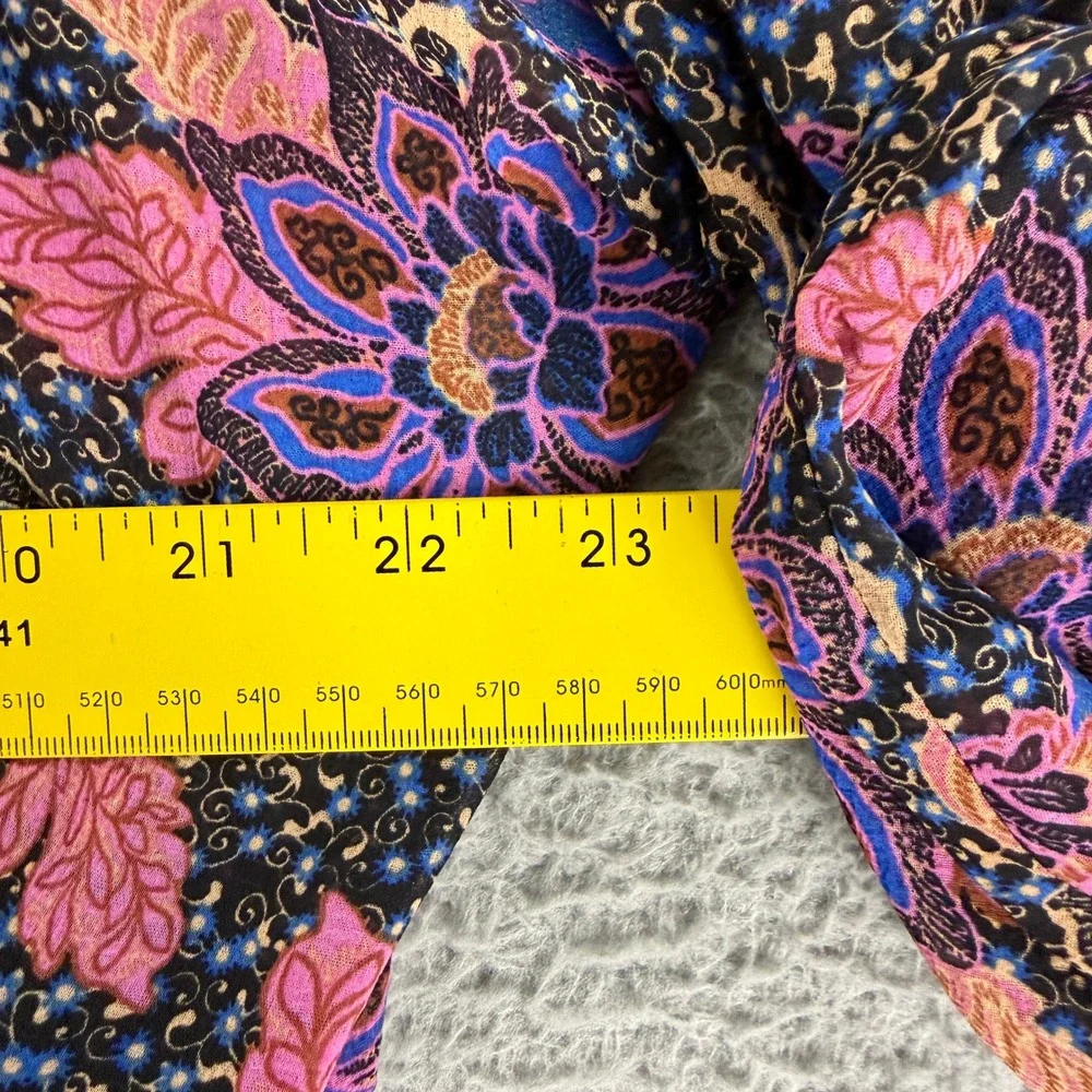 Free People Mini Dress Womens Medium Black Floral‎ Boho Wrap V-Neck OB1418794